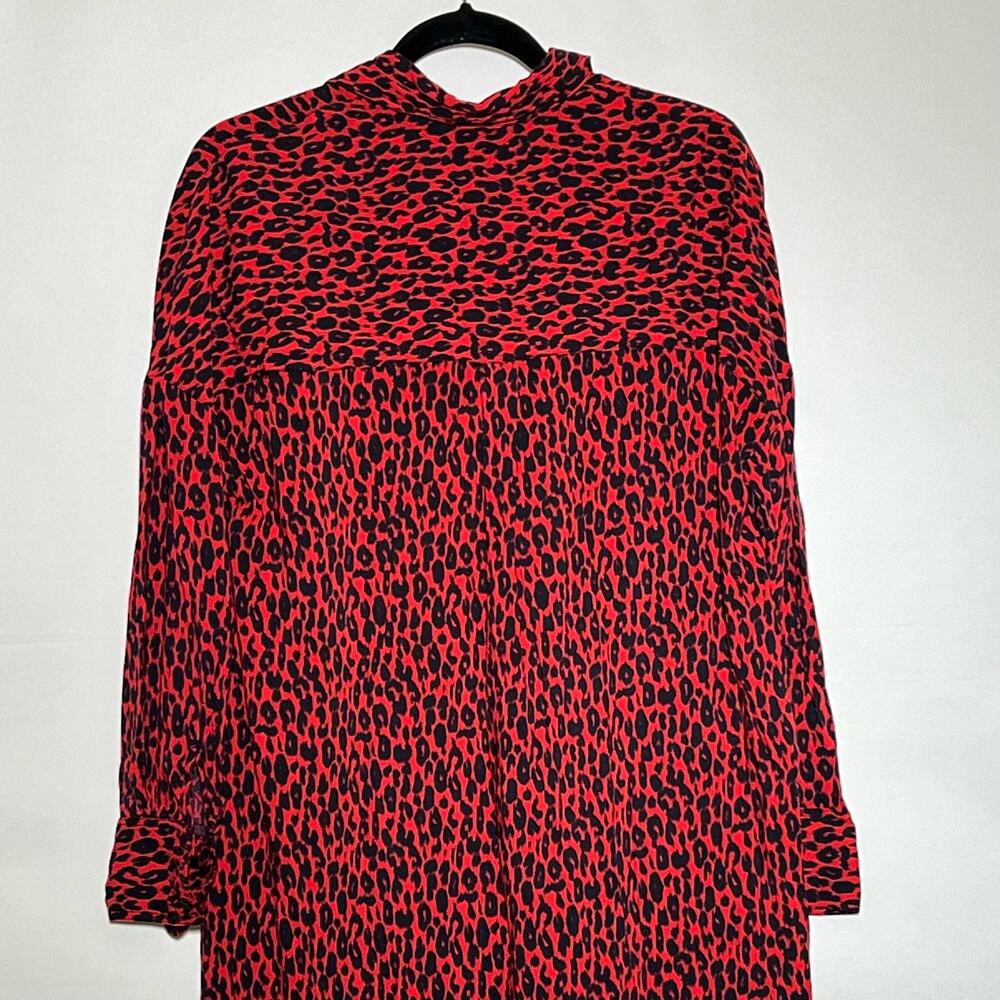 IRO Long Sleeve Button Front Side Slit Leopard Pirae Dress Red Womens Size 34 - Picture 10 of 16